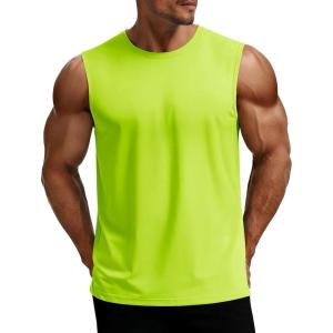 image:imageMAGCOMSEN Mens UPF 80 Tank Top Sleeveless Muscle Shirts Workout Gym Cut Off Shirt Moisture Wicking Polyester Top for SummerFluorescent Green