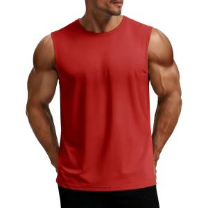 image:imageMAGCOMSEN Mens UPF 80 Tank Top Sleeveless Muscle Shirts Workout Gym Cut Off Shirt Moisture Wicking Polyester Top for SummerRed