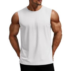 image:imageMAGCOMSEN Mens UPF 80 Tank Top Sleeveless Muscle Shirts Workout Gym Cut Off Shirt Moisture Wicking Polyester Top for SummerWhite