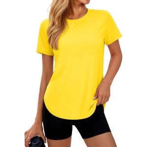 image:imageMAGCOMSEN Womens Short Sleeve Workout Tops Sun Protection UPF 50 Lightweight Quick Dry Crew Neck Shirts Hiking RunningBright Yellow