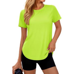 image:imageMAGCOMSEN Womens Short Sleeve Workout Tops Sun Protection UPF 50 Lightweight Quick Dry Crew Neck Shirts Hiking RunningFluorescent Green