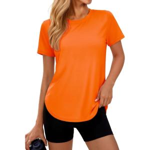 image:imageMAGCOMSEN Womens Short Sleeve Workout Tops Sun Protection UPF 50 Lightweight Quick Dry Crew Neck Shirts Hiking RunningFluorescent Orange