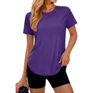 image:imageMAGCOMSEN Womens Short Sleeve Workout Tops Sun Protection UPF 50 Lightweight Quick Dry Crew Neck Shirts Hiking RunningPurple