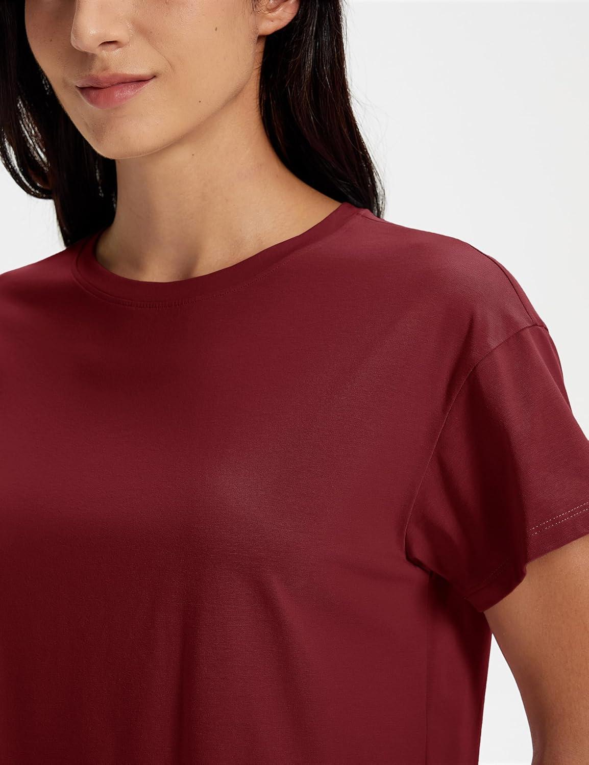 image:imageMAGCOMSEN Workout Crop Tops for Women Short Sleeve Cotton Athletic Yoga Top Loose Casual Crewneck Cropped T ShirtsVintage Red