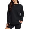 image:imageMAGCOMSEN Womens Fleece Lined Sweatshirts Pullover Crewneck Sweater Loose Fit Casual Winter Warm Tops with Thumb HolesBlack
