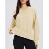 image:imageMAGCOMSEN Womens Fleece Lined Sweatshirts Pullover Crewneck Sweater Loose Fit Casual Winter Warm Tops with Thumb HolesLightapricot