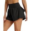 image:imageMAGCOMSEN Womens Running Shorts with Hip Ruffle High Waisted Quick Dry Athletic Shorts with Liner Zip Pocket Gym WorkoutBlack