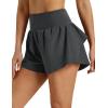 image:imageMAGCOMSEN Womens Running Shorts with Hip Ruffle High Waisted Quick Dry Athletic Shorts with Liner Zip Pocket Gym WorkoutDark Grey