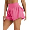 image:imageMAGCOMSEN Womens Running Shorts with Hip Ruffle High Waisted Quick Dry Athletic Shorts with Liner Zip Pocket Gym WorkoutHot Pink