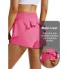 image:imageMAGCOMSEN Womens Running Shorts with Hip Ruffle High Waisted Quick Dry Athletic Shorts with Liner Zip Pocket Gym WorkoutHot Pink