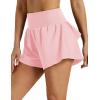 image:imageMAGCOMSEN Womens Running Shorts with Hip Ruffle High Waisted Quick Dry Athletic Shorts with Liner Zip Pocket Gym WorkoutLight Pink