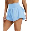 image:imageMAGCOMSEN Womens Running Shorts with Hip Ruffle High Waisted Quick Dry Athletic Shorts with Liner Zip Pocket Gym WorkoutLsblue