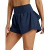image:imageMAGCOMSEN Womens Running Shorts with Hip Ruffle High Waisted Quick Dry Athletic Shorts with Liner Zip Pocket Gym WorkoutNavy Blue