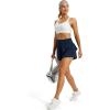 image:imageMAGCOMSEN Womens Running Shorts with Hip Ruffle High Waisted Quick Dry Athletic Shorts with Liner Zip Pocket Gym WorkoutNavy Blue