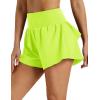 image:imageMAGCOMSEN Womens Running Shorts with Hip Ruffle High Waisted Quick Dry Athletic Shorts with Liner Zip Pocket Gym WorkoutNeon Green