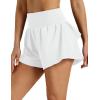 image:imageMAGCOMSEN Womens Running Shorts with Hip Ruffle High Waisted Quick Dry Athletic Shorts with Liner Zip Pocket Gym WorkoutWhite