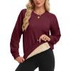 image:imageMAGCOMSEN Womens Sweatshirt Fleece Sherpa Lined Pullover Sweaters Warm Long Sleeve Shirts Crewneck Winter TopsWine Red