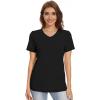 image:imageMAGCOMSEN Womens V Neck T Shirts Cotton Summer Short Sleeve Shirts Basic Tees Casual Soft TopsBlack