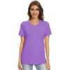image:imageMAGCOMSEN Womens V Neck T Shirts Cotton Summer Short Sleeve Shirts Basic Tees Casual Soft TopsLight Purple