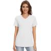 image:imageMAGCOMSEN Womens V Neck T Shirts Cotton Summer Short Sleeve Shirts Basic Tees Casual Soft TopsWhite