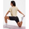 image:imageMAGCOMSEN Workout Crop Tops for Women Short Sleeve Cotton Athletic Yoga Top Loose Casual Crewneck Cropped T ShirtsApricot