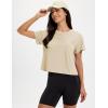 image:imageMAGCOMSEN Workout Crop Tops for Women Short Sleeve Cotton Athletic Yoga Top Loose Casual Crewneck Cropped T ShirtsApricot
