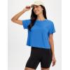 image:imageMAGCOMSEN Workout Crop Tops for Women Short Sleeve Cotton Athletic Yoga Top Loose Casual Crewneck Cropped T ShirtsAzure