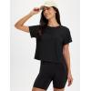 image:imageMAGCOMSEN Workout Crop Tops for Women Short Sleeve Cotton Athletic Yoga Top Loose Casual Crewneck Cropped T ShirtsBlack