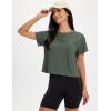 image:imageMAGCOMSEN Workout Crop Tops for Women Short Sleeve Cotton Athletic Yoga Top Loose Casual Crewneck Cropped T ShirtsDark Gray Green