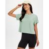 image:imageMAGCOMSEN Workout Crop Tops for Women Short Sleeve Cotton Athletic Yoga Top Loose Casual Crewneck Cropped T ShirtsLight Gray Green
