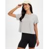 image:imageMAGCOMSEN Workout Crop Tops for Women Short Sleeve Cotton Athletic Yoga Top Loose Casual Crewneck Cropped T ShirtsLight Grey