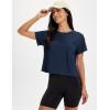 image:imageMAGCOMSEN Workout Crop Tops for Women Short Sleeve Cotton Athletic Yoga Top Loose Casual Crewneck Cropped T ShirtsNavy