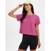 image:imageMAGCOMSEN Workout Crop Tops for Women Short Sleeve Cotton Athletic Yoga Top Loose Casual Crewneck Cropped T ShirtsRose Red
