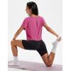 image:imageMAGCOMSEN Workout Crop Tops for Women Short Sleeve Cotton Athletic Yoga Top Loose Casual Crewneck Cropped T ShirtsRose Red