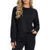 image:imageMAGCOMSEN Womens Fleece Lined Sweatshirts Pullover Crewneck Sweater Loose Fit Casual Winter Warm Tops with Thumb HolesBlack