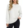 image:imageMAGCOMSEN Womens Fleece Lined Sweatshirts Pullover Crewneck Sweater Loose Fit Casual Winter Warm Tops with Thumb HolesWhite