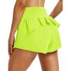 image:imageMAGCOMSEN Womens Running Shorts with Hip Ruffle High Waisted Quick Dry Athletic Shorts with Liner Zip Pocket Gym WorkoutNeon Green