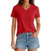 image:imageMAGCOMSEN Womens V Neck T Shirts Cotton Summer Short Sleeve Shirts Basic Tees Casual Soft Tops Tomato Red XL