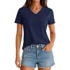 image:imageMAGCOMSEN Womens V Neck T Shirts Cotton Summer Short Sleeve Shirts Basic Tees Casual Soft TopsNavy Blue