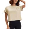 image:imageMAGCOMSEN Workout Crop Tops for Women Short Sleeve Cotton Athletic Yoga Top Loose Casual Crewneck Cropped T ShirtsApricot