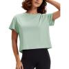 image:imageMAGCOMSEN Workout Crop Tops for Women Short Sleeve Cotton Athletic Yoga Top Loose Casual Crewneck Cropped T ShirtsLight Gray Green