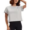 image:imageMAGCOMSEN Workout Crop Tops for Women Short Sleeve Cotton Athletic Yoga Top Loose Casual Crewneck Cropped T ShirtsLight Grey