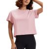 image:imageMAGCOMSEN Workout Crop Tops for Women Short Sleeve Cotton Athletic Yoga Top Loose Casual Crewneck Cropped T ShirtsLight Pink