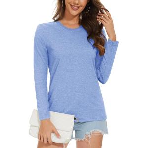 image:imageMAGCOMSEN Ladies MoistureWicking Tee ClassicFit LongSleeve CrewNeck TShirt Basic Cotton Casual Tops Light BlueGray XL