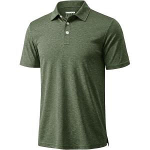 image:imageMAGCOMSEN Mens Polo Shirts Short Sleeve Moisture Wicking Performance Collared Shirt 3 Button Casual Work Golf PolosArmy Green