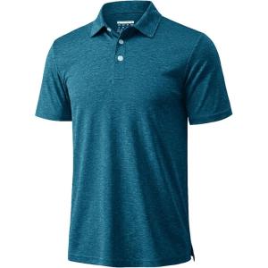 image:imageMAGCOMSEN Mens Polo Shirts Short Sleeve Moisture Wicking Performance Collared Shirt 3 Button Casual Work Golf PolosPeacock Blue