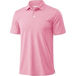 image:imageMAGCOMSEN Mens Polo Shirts Short Sleeve Moisture Wicking Performance Collared Shirt 3 Button Casual Work Golf PolosPink