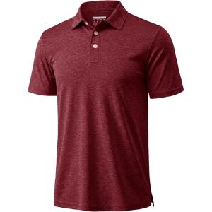 image:imageMAGCOMSEN Mens Polo Shirts Short Sleeve Moisture Wicking Performance Collared Shirt 3 Button Casual Work Golf PolosWine Red
