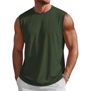 image:imageMAGCOMSEN Mens Tank Tops Workout Gym Sleeveless Shirts UPF 80 Moisture Wicking Summer Muscle Shirt for BodybuildingArmy Green