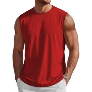 image:imageMAGCOMSEN Mens Tank Tops Workout Gym Sleeveless Shirts UPF 80 Moisture Wicking Summer Muscle Shirt for BodybuildingRed